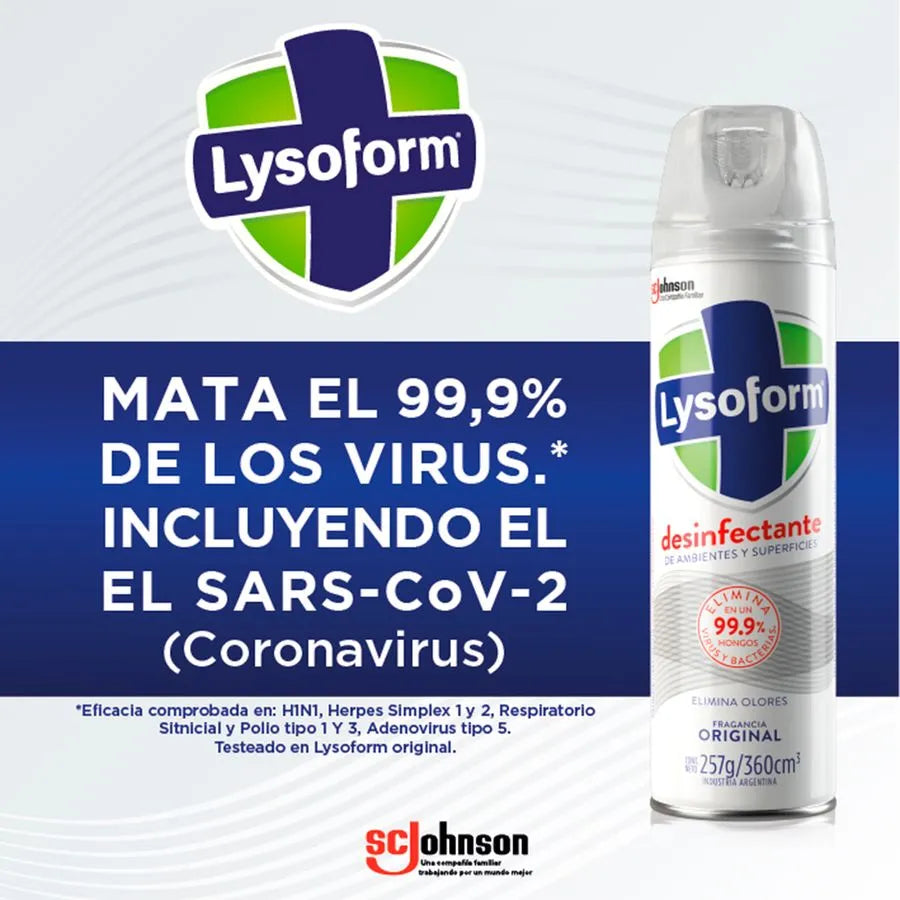 Envase de Desodorante y Desinfectante Ambiental Lysoform Original 360 ML - Vista Frontal"
